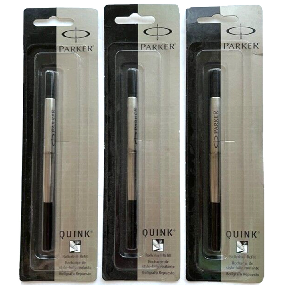 3 Brand New Parker Quink Rollerball Pen Refills Medium Black Made In France 2013